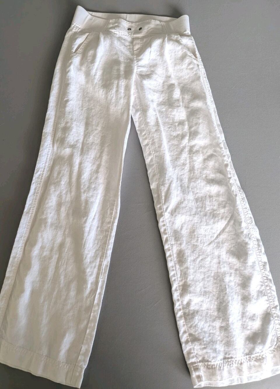 Athleta Retreat Cabo Linen Wide Leg Pants 8 Tall White Pull On Coastal Beach